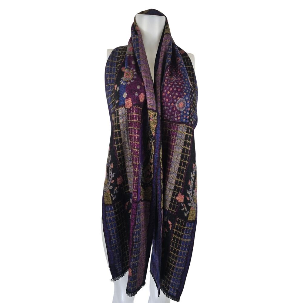 100% Cashmere Purple Navy Design Scarf Headdress Decor